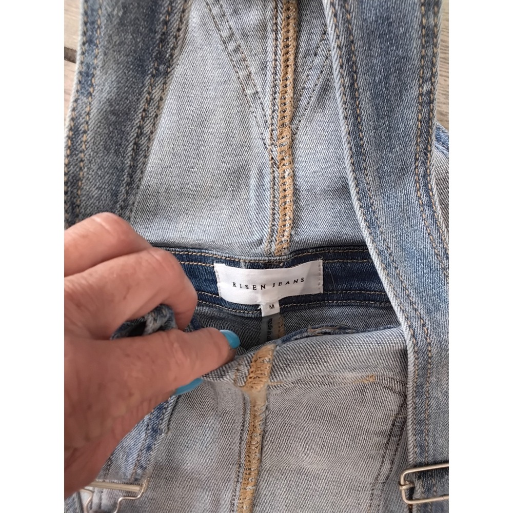 Risen Jeans Distressed Denim Overall Dress Medium Wash Frayed Hem RDS6026 M NWT - Picture 3 of 6